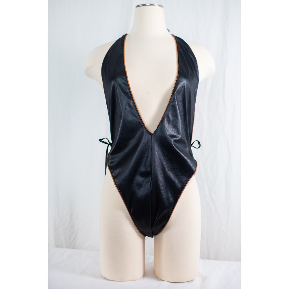 Vintage 90s Black Wet Look Bodysuit, Vampy Grunge Rave Clubwear Goth, XL XXL